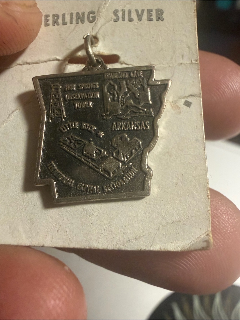 Sterling Silver Arkansas State Charm Pendant - Silver